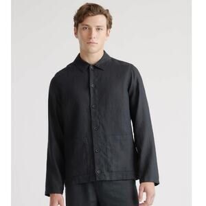 Quince Classic Black 100% Linen European Box Shirt Jacket Button Front Men Large